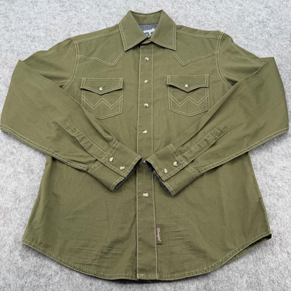 Wrangler Retro Premium Mens Small Olive Green Pearl Snap Western Shirt 112330786